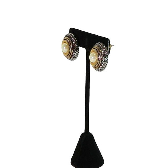 Charmelle Faux Pearl two tone Pierced Earrings - Picture 4 of 12